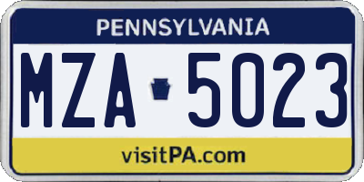 PA license plate MZA5023