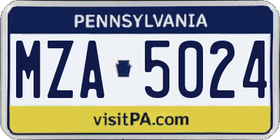 PA license plate MZA5024