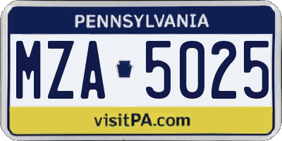 PA license plate MZA5025
