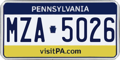 PA license plate MZA5026