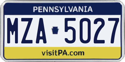 PA license plate MZA5027