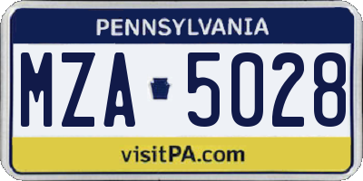 PA license plate MZA5028
