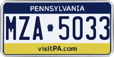 PA license plate MZA5033