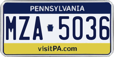 PA license plate MZA5036