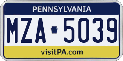 PA license plate MZA5039
