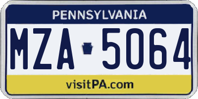 PA license plate MZA5064