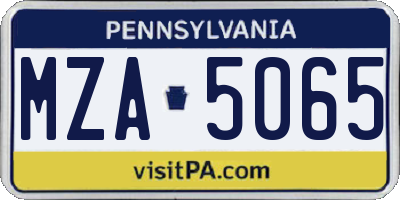 PA license plate MZA5065