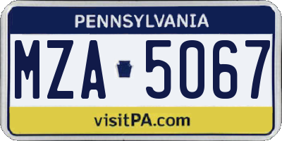 PA license plate MZA5067