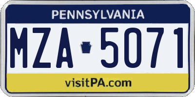 PA license plate MZA5071