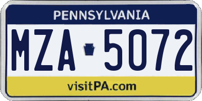 PA license plate MZA5072