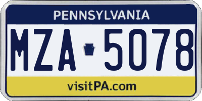 PA license plate MZA5078