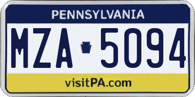 PA license plate MZA5094