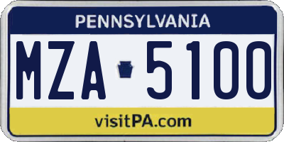PA license plate MZA5100