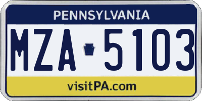 PA license plate MZA5103