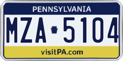PA license plate MZA5104