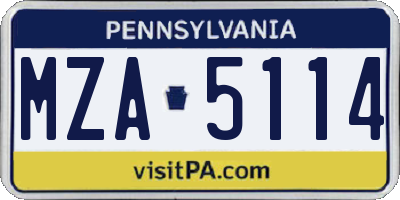PA license plate MZA5114