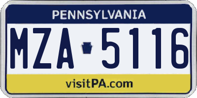 PA license plate MZA5116