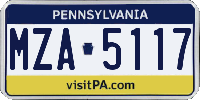 PA license plate MZA5117