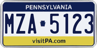 PA license plate MZA5123