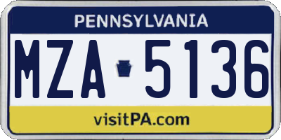 PA license plate MZA5136