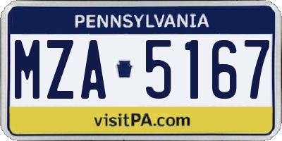 PA license plate MZA5167