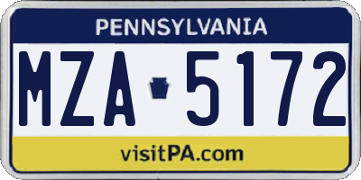 PA license plate MZA5172