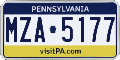PA license plate MZA5177