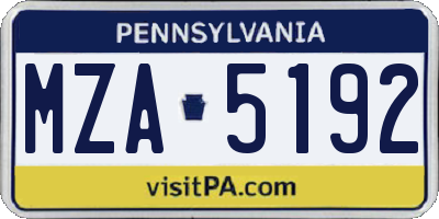 PA license plate MZA5192
