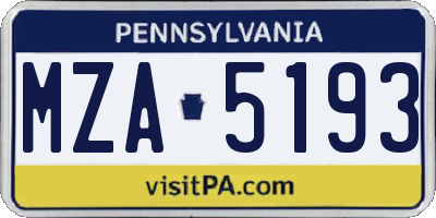 PA license plate MZA5193