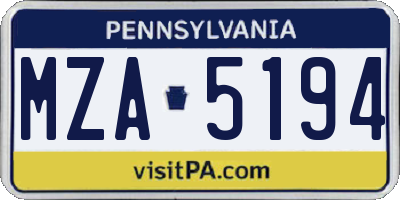 PA license plate MZA5194