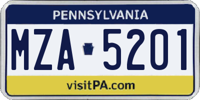 PA license plate MZA5201