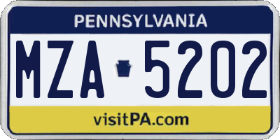 PA license plate MZA5202