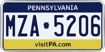 PA license plate MZA5206