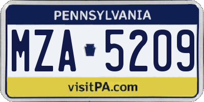 PA license plate MZA5209