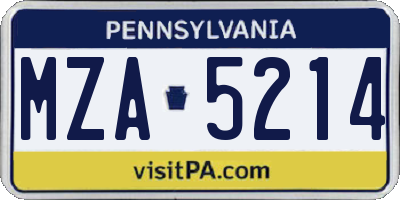 PA license plate MZA5214