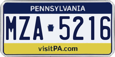PA license plate MZA5216