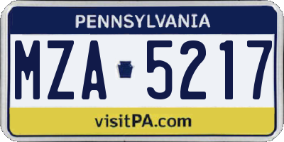 PA license plate MZA5217