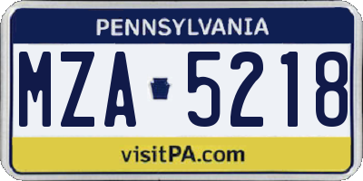 PA license plate MZA5218