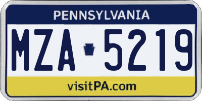 PA license plate MZA5219