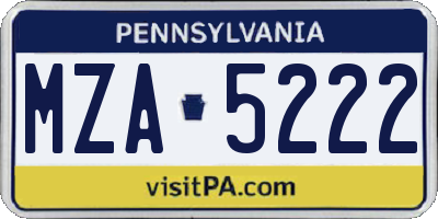 PA license plate MZA5222
