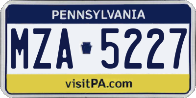 PA license plate MZA5227