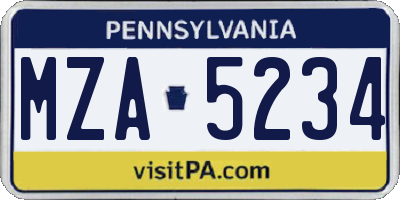 PA license plate MZA5234