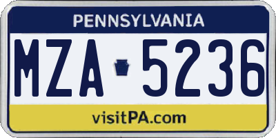 PA license plate MZA5236
