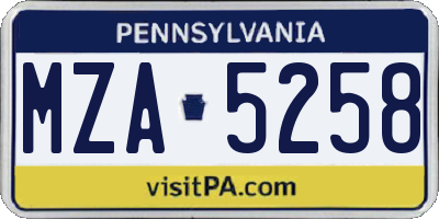 PA license plate MZA5258