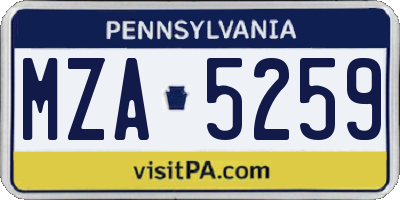 PA license plate MZA5259