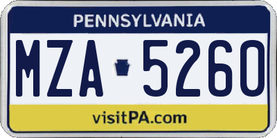 PA license plate MZA5260