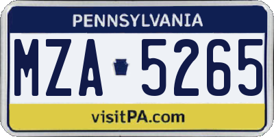 PA license plate MZA5265