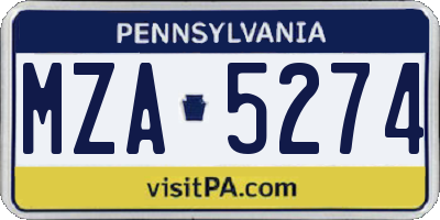 PA license plate MZA5274