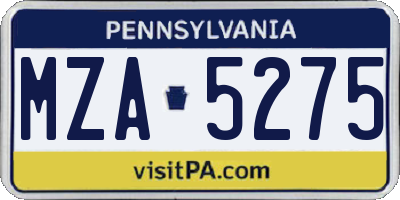 PA license plate MZA5275