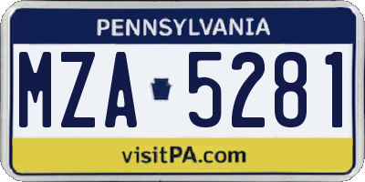 PA license plate MZA5281